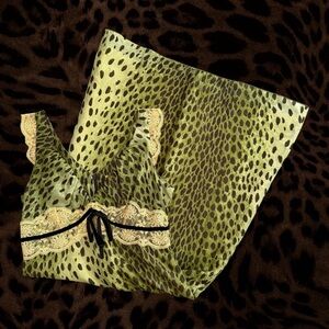 Miss Sixty Silky Green Leopard-Print Lace Trim Dress